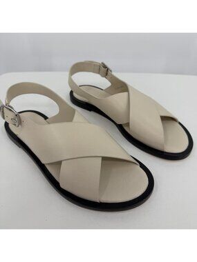 Everlane The City Crossover Sandals size 9.5 in Cream Leather Ankle Strap Buckle